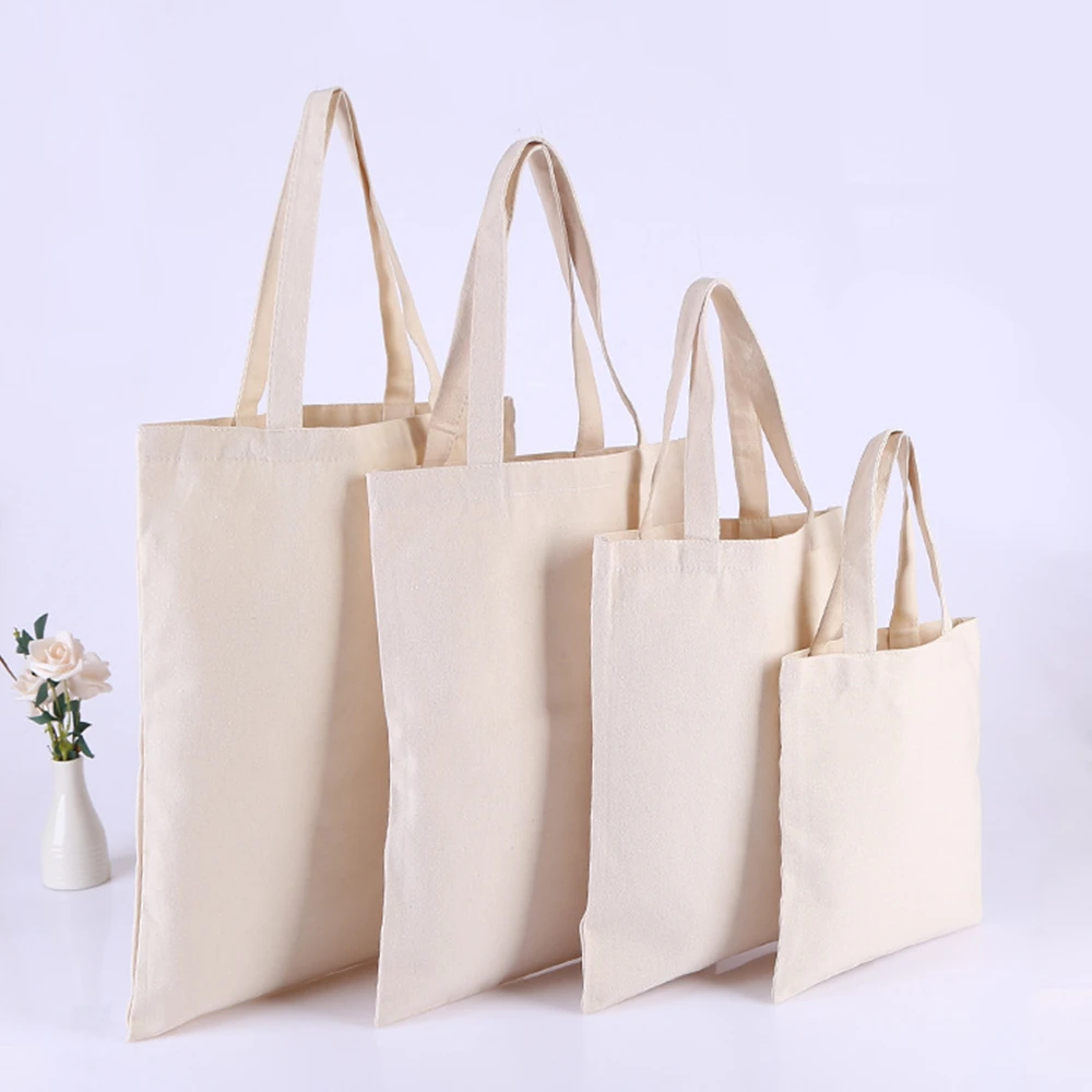 5 pcs White Pure Color Cotton Shopping Bag Women Linen Storage Handbag Canvas Portable Lady Girls Hand Tote Large Capacity