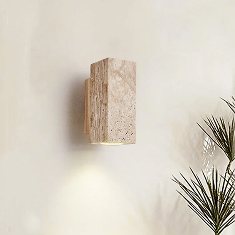 New Wabi Sabi Travertine Wall Lamp for Bedside Japan Bedroom Living Room Travertine Stair Corridor Decor Sconce LED Lighting