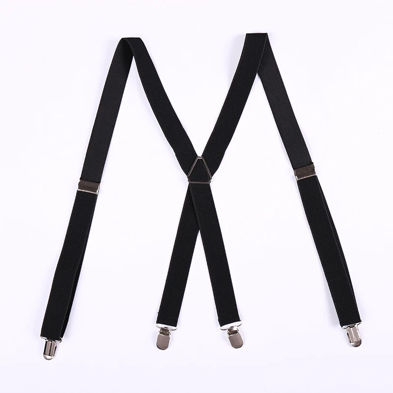 Tirantes Negros Sólidos de 25 mm de Ancho para Hombre - Tirantes Elásticos Unisex con Clip en Forma de Y, 4 Clips, Accesorio de Moda