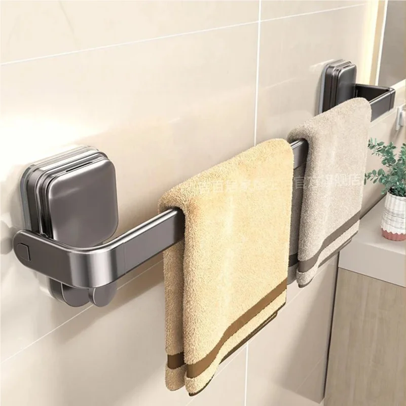 AOBT Foldable Suction Cup Towel Rack Single Rod Bathroom Towel Bar No-Drill Toilet Holder Sticky Mount Kitchen Utensil Holder