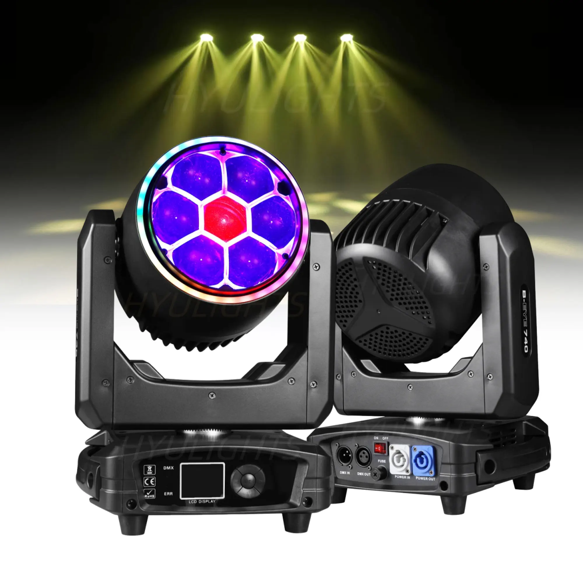 2pcs 7x40W Bee Eye Beam Wash Moving Head Lighting with Halo Effect LED 300W RGBW 4in1 DJ Stage Lighting Effects