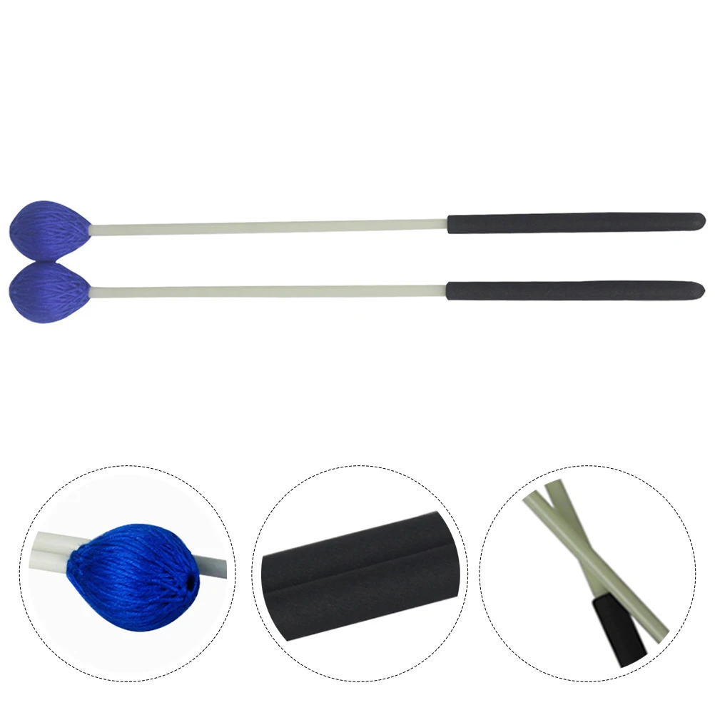 

1 Pair Blue Medium Hard Yarn Marimba Mallets Mushroom Head Nylon Wrapped Beech Handle Extra-Durable Synthetic Material Great