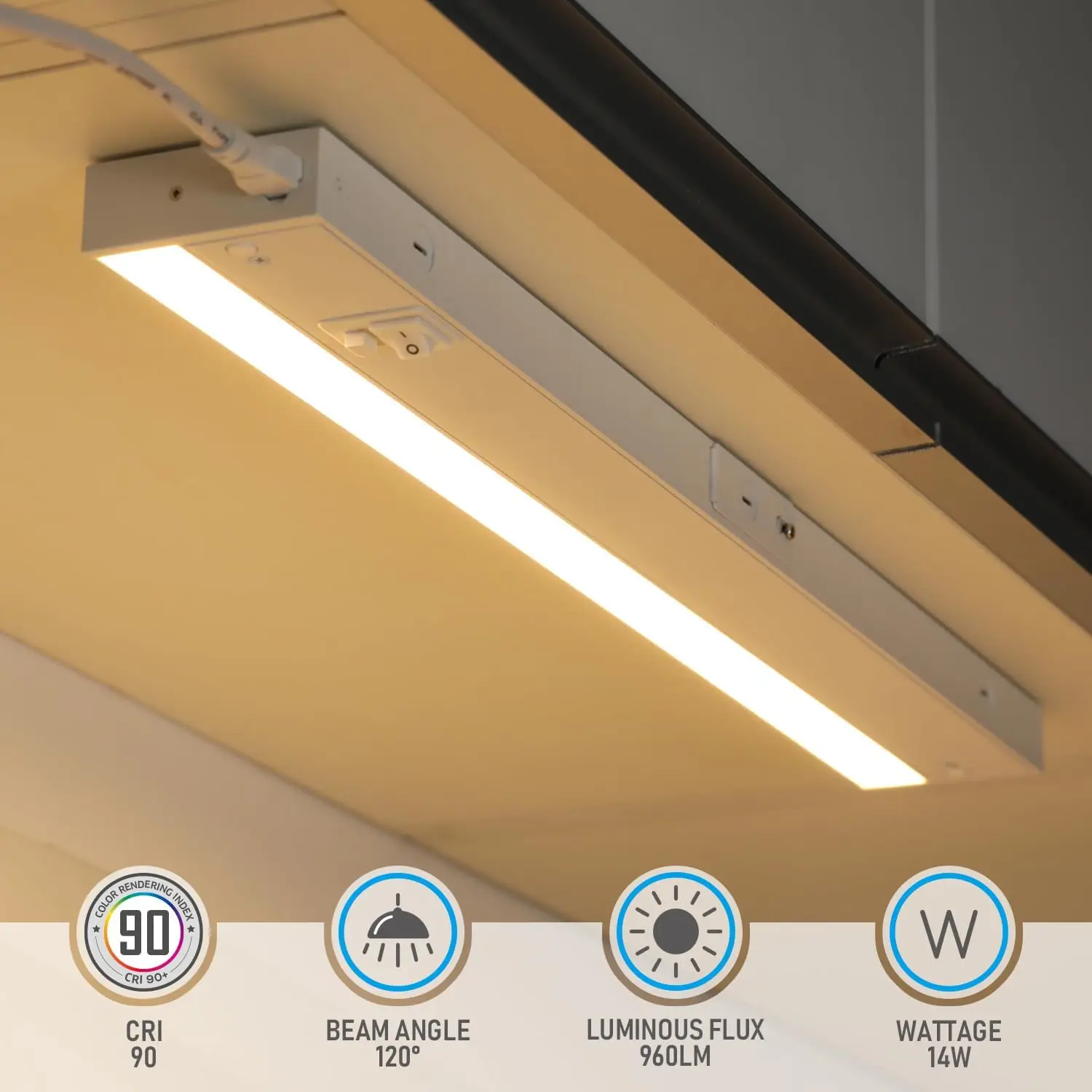 LED Under Cabinet Lighting 3CCT, 22 Inch 14W 960LM, Hardwired & Plug-in, 3 Color ES ETL Listed D