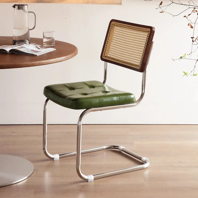 

Vintage dining chair Vasily Bauhaus style solid wood dining Household small apartment chair Stainless steel backrest chair