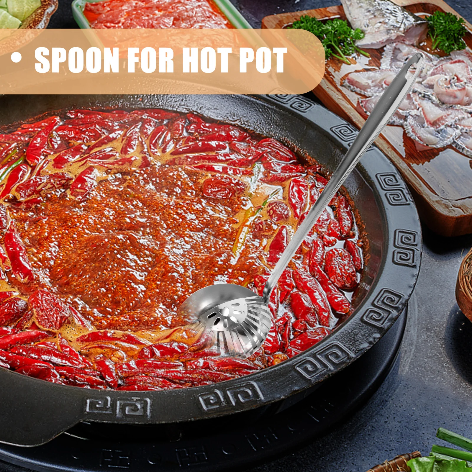 

Stainless Steel Oil Filter Spoon Practical High Temp Resistant Creative Hanging Design Kitchen Tableware