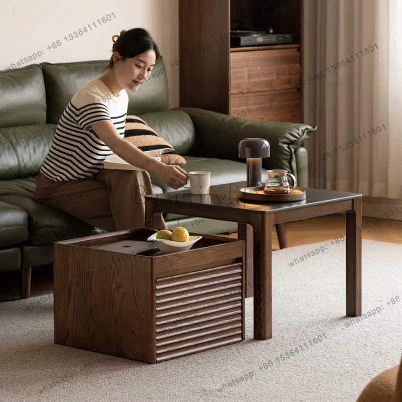 Mesa de Centro Glam con Almacenamiento Oculto, Mesa de Café Moderna para Sala de Estar, Mueble de Lujo en Tonos Neutros