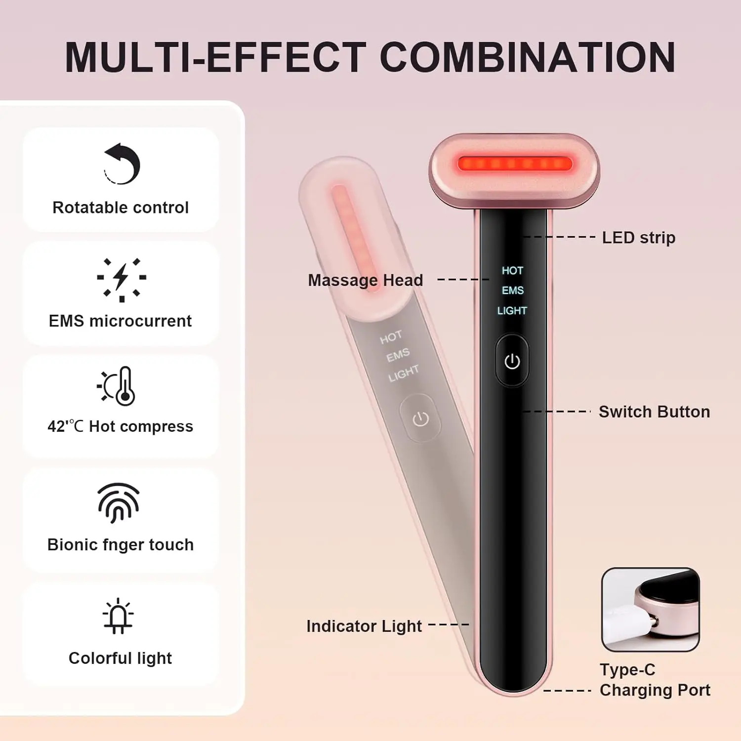 Smart Library Red Light 18Rotating Head Microcurrent Facial Sculptor 7Color Led 42CHot Compress Usb Type C