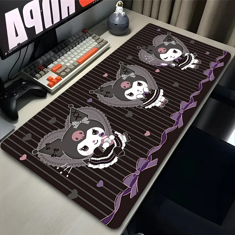 Purple Flowers Bow Mouse Pad Laptop Kawaii Anime Extended Desk Mat XXL Sanrio Soft Mousepad PC Kuromi Keyboard Rug For Girl Gift