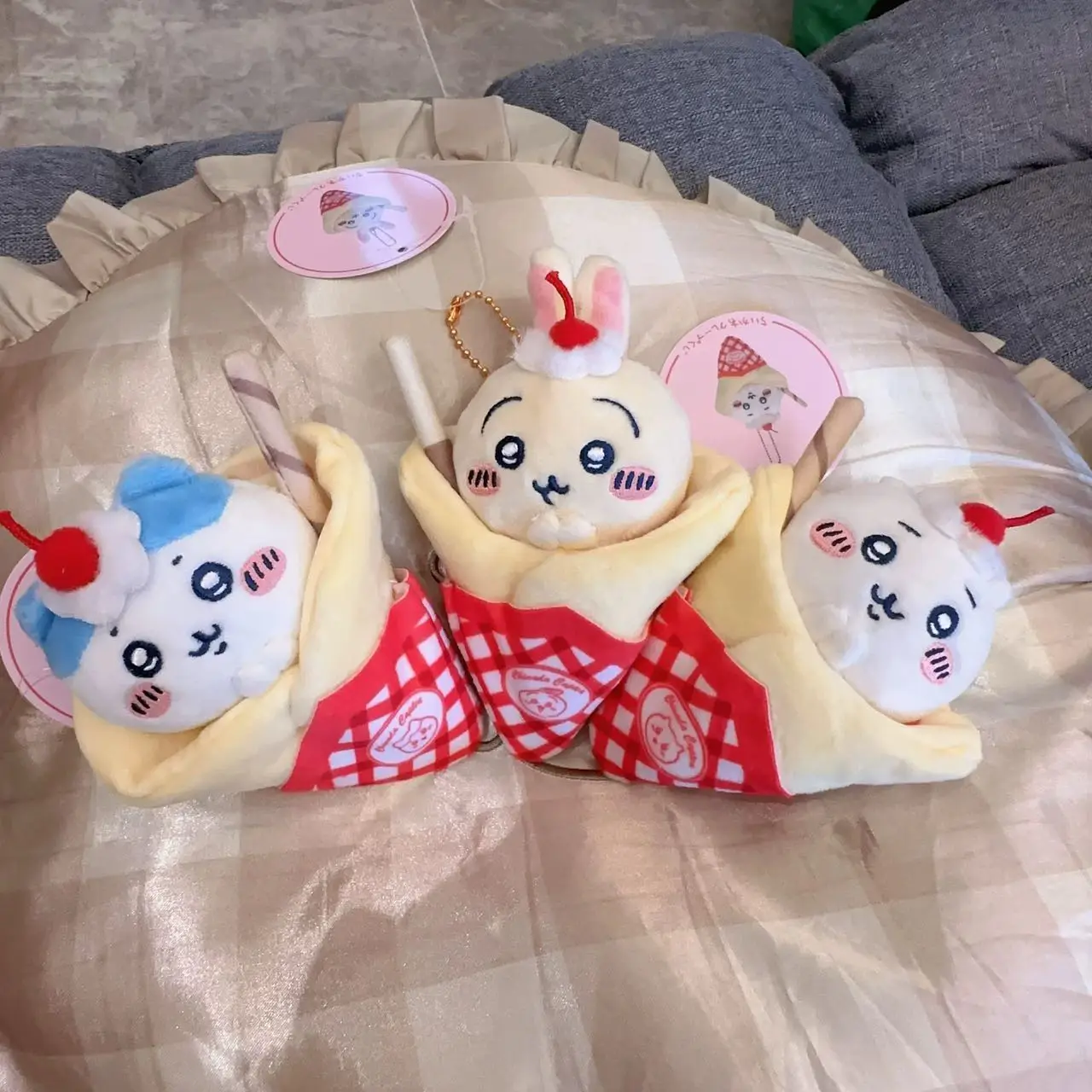 Anime Kawaii Chiikawa Crepe Lottery Hachiware Ice Cream Crust Bag Pendant Doll New Usagi Cone Plush Toy Keychain Decoration Gift