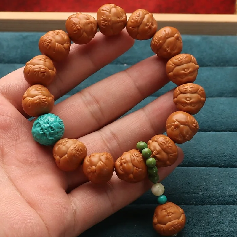 

Monkey Peach Pit Carved Amomile Handmade Small Seed Luck, , Long-Lived and Happy Design Bracelet God of Wealth