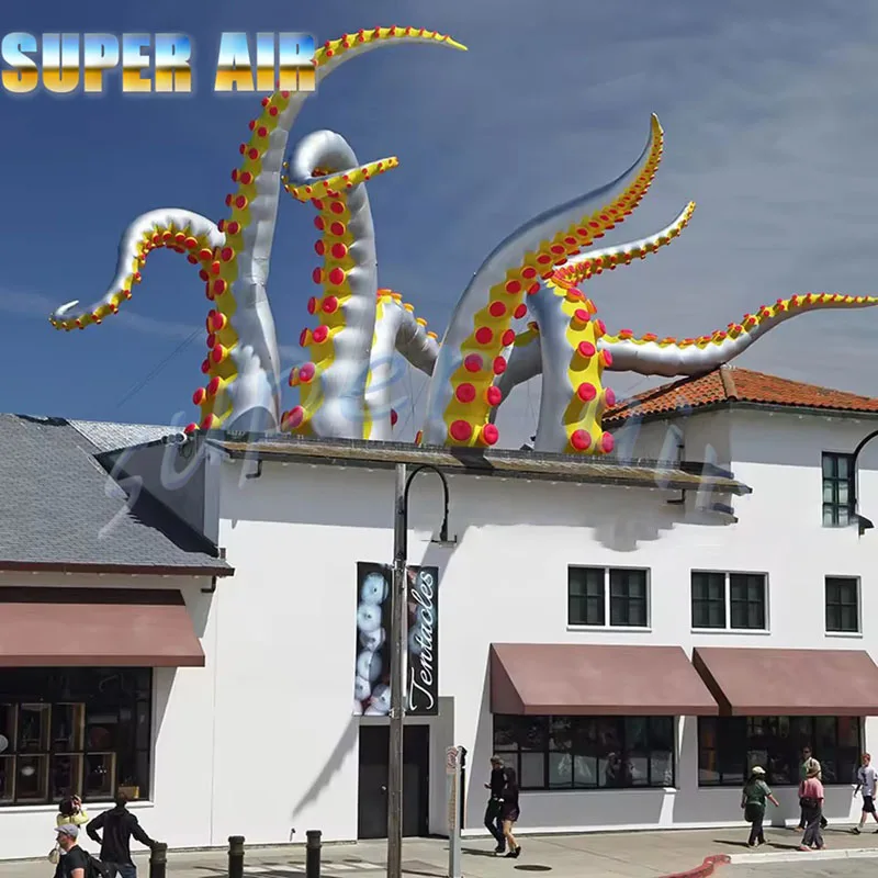 Tentáculos de pulpo inflables para eventos innovadores personalizados, pata de pulpo inflable plateada brillante para decoración al aire libre