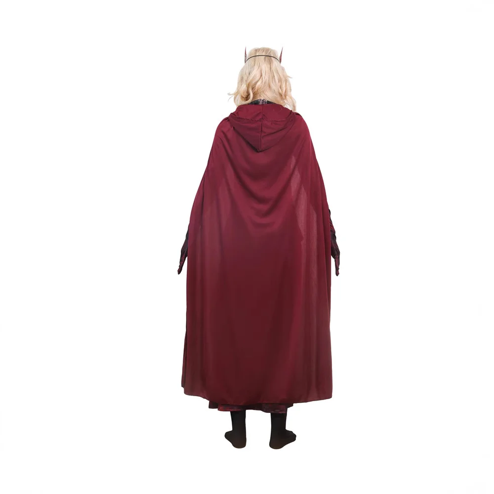 Women Girls Scarlet Witch Cosplay Halloween Costume Movie Superhero Cos Jumpsuit and Cloak Outfit for Party Carnival