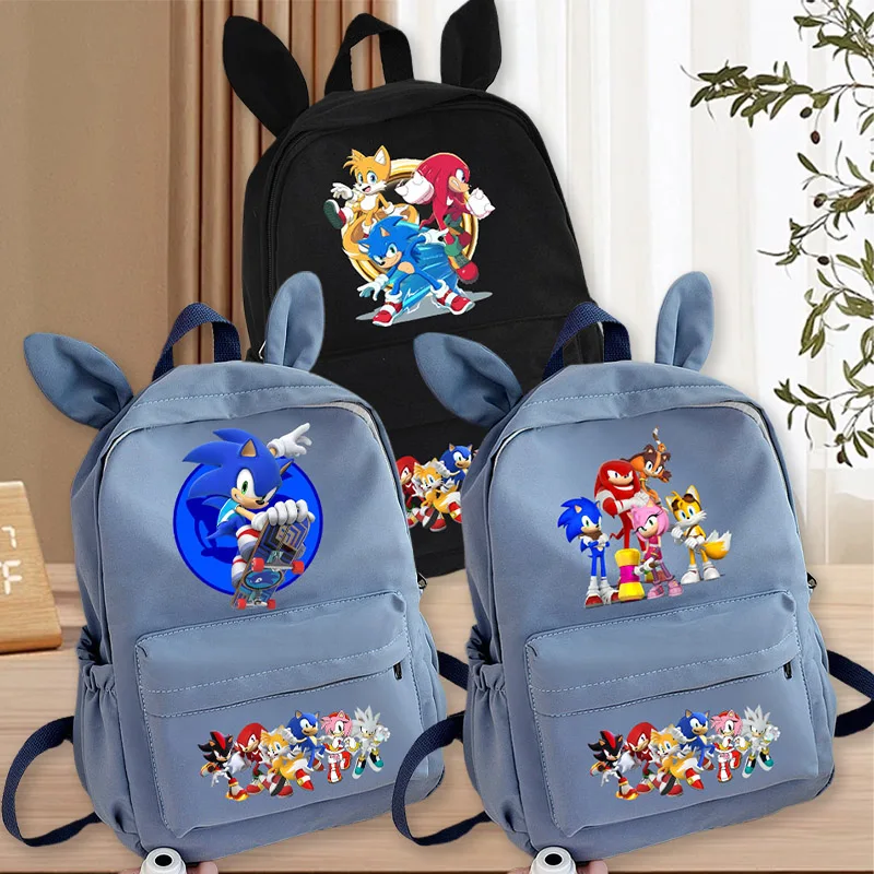 

Soniced Boy Girl Rabbit Ears Backpack Game Cute Anime Print Student Pen Book Storage School Bag Back To School Kawaii Party Gift