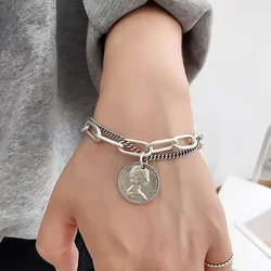 Punk Bracelets Carved Coin Bracelet Bangle Bohemian Circle Queen Thick Chain Tassel Pendant Bracelets On Hand Women Jewelry