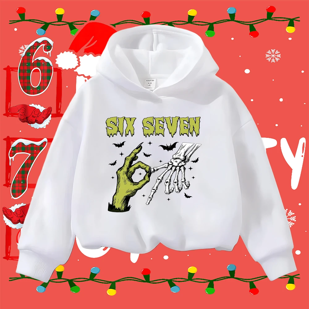 Sudadera navideña para niños 67 monstruo esqueleto estampado a mano niños pequeños niñas Casual manga larga Halloween Navidad jersey Top