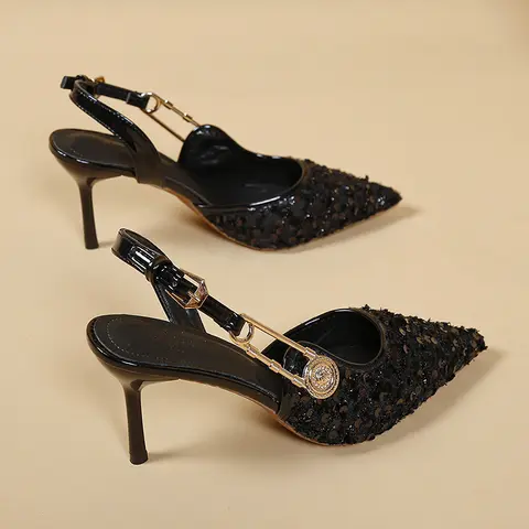 Baotou Women's Sandals, French-style Evening Breeze, Paired with Skirts, Pointed Single Shoes, Plus-size Women's Shoes