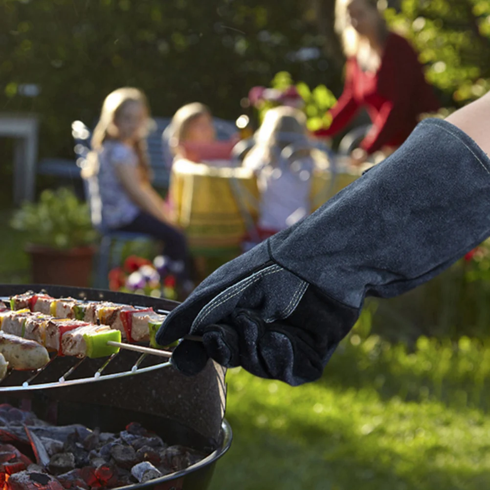 

1Pair Heat Resistant Bbq Gloves Fire-Resistant Cooking Gloves for Oven Stove Grill Fireplace 14 Inches Grey Black
