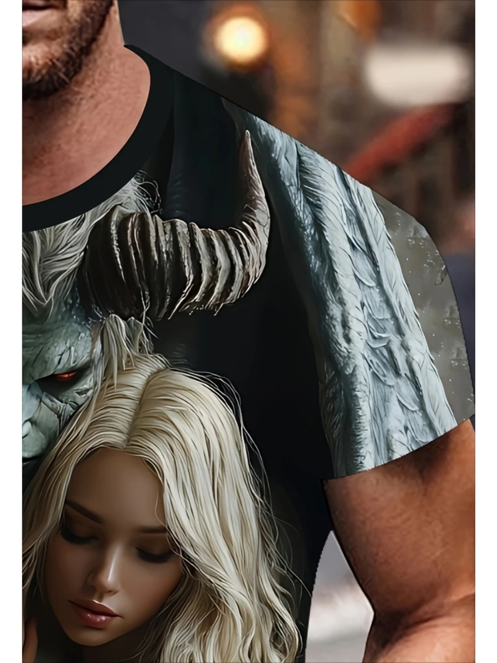 تي شيرت رجالي جميل بنمط امرأة ووحش مطبوع بأكمام قصيرة، قميص كاجوال برقبة دائرية، ملابس يومية، نسيج ناعم ومريح #4