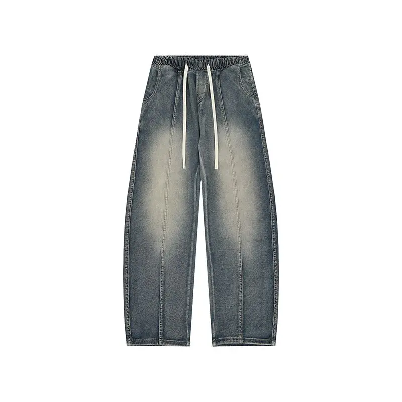 

Men's Jeans Spring And Autumn Style Plus Size Fashionable Straight Tube Retro Wide Leg Loose Washed Drawstring Casual Long Pants