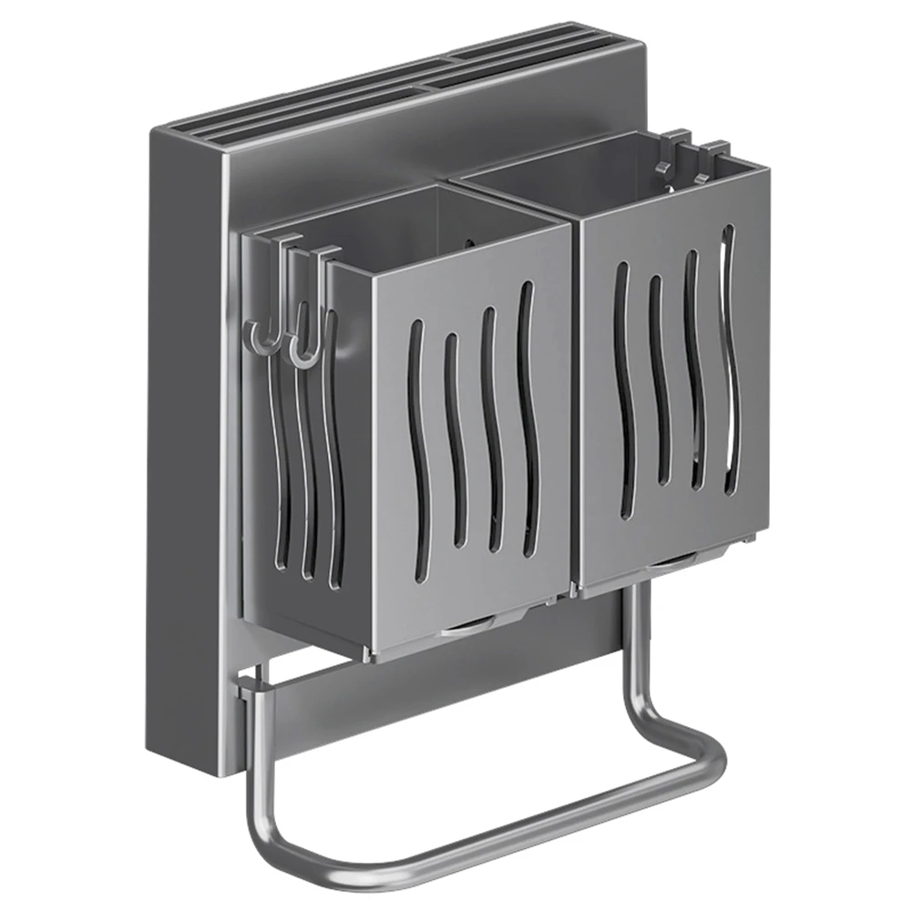 

Cutlery Rack Utensil Holder Accessories Gray Black Color Space-saving Wall-mounted Draining Storage Organizers