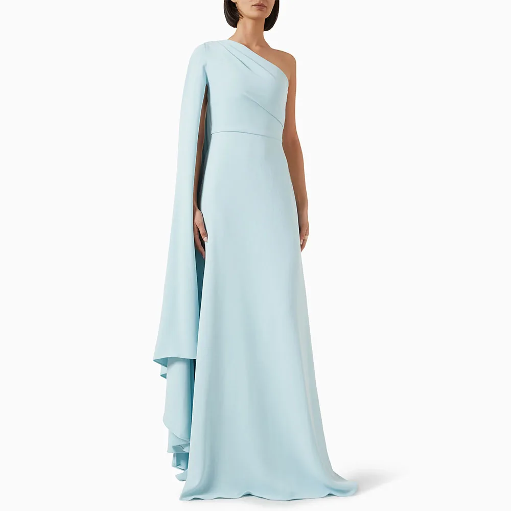 

Customized Evening Dress One Shoulder Draped A Line Elegant Wedding Guest Gowns for Women Cloak Sleeve Simple Prom Dresses Long