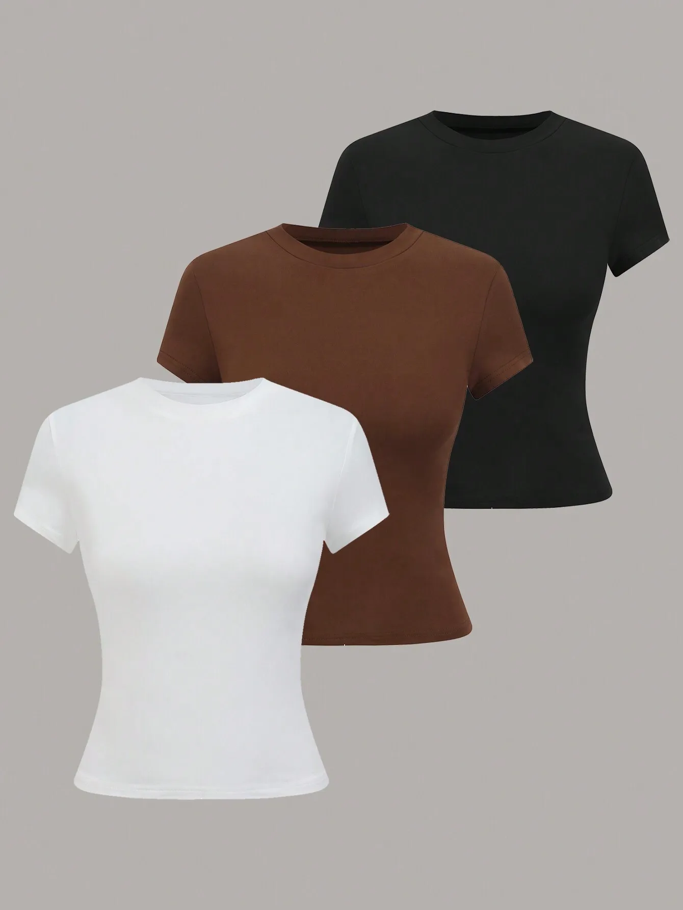 

Women's Plain Crew Neck Short Sleeve Casual T-Shirt 3-Pack