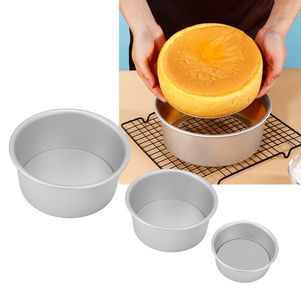 3pcs 4/6/8 Inch Round Cake Pan Anodized Finish Aluminum Alloy Cake Baking Mold Deep Tall Removable Bottom Chiffon Cake Pan