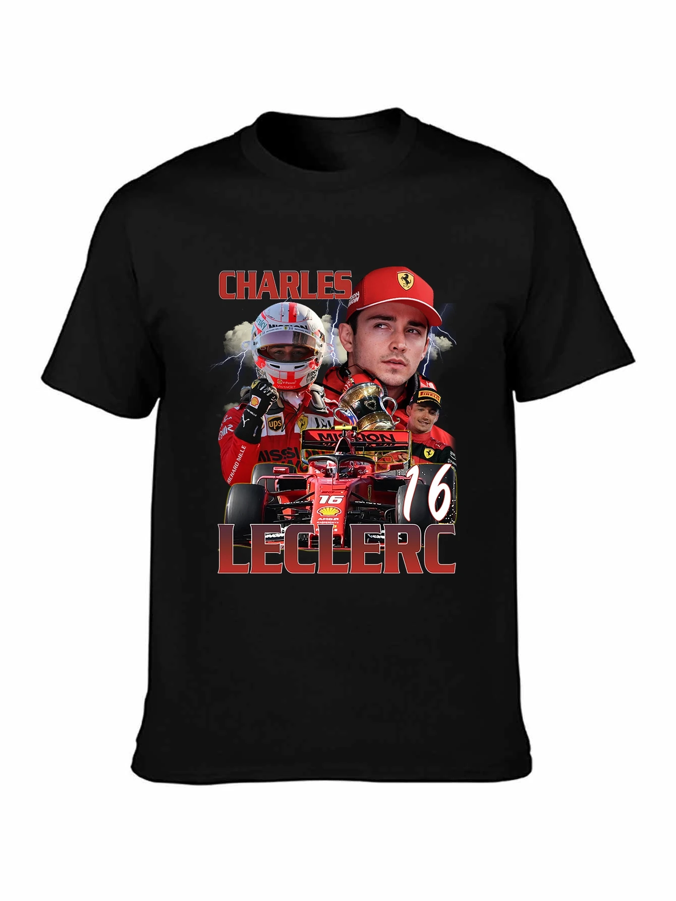 خمر غسل تشارلز Leclerc قميص سائق سباق بطولة صيغة سباق كبيرة الحجم حمض غسل تي شيرت خمر 90s Lecrec الرسم البياني #1