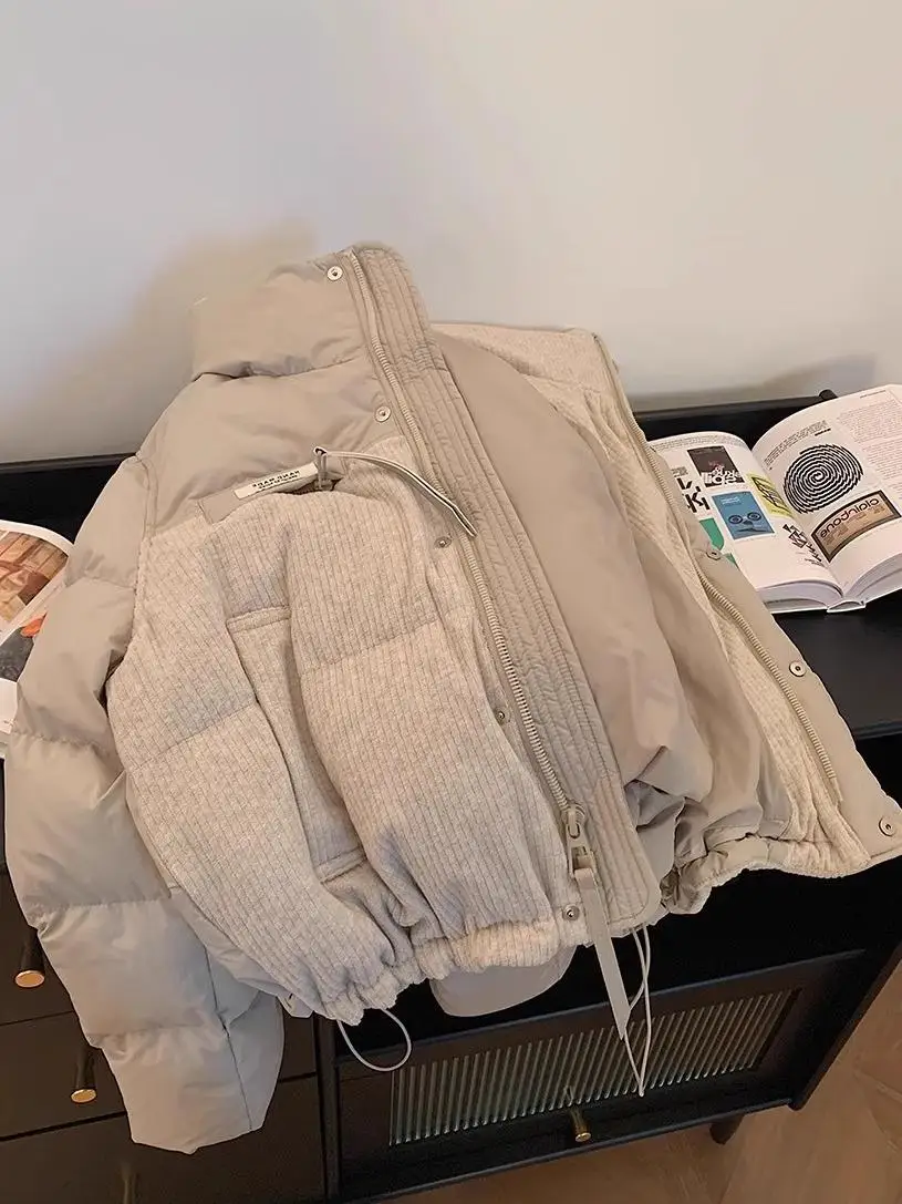 

Simple Standup Collar Cotton-padded Jacket Autumn Winter Alll Match Thick Warm Tops Loose Fashion Long Sleeved Zipper Jackets