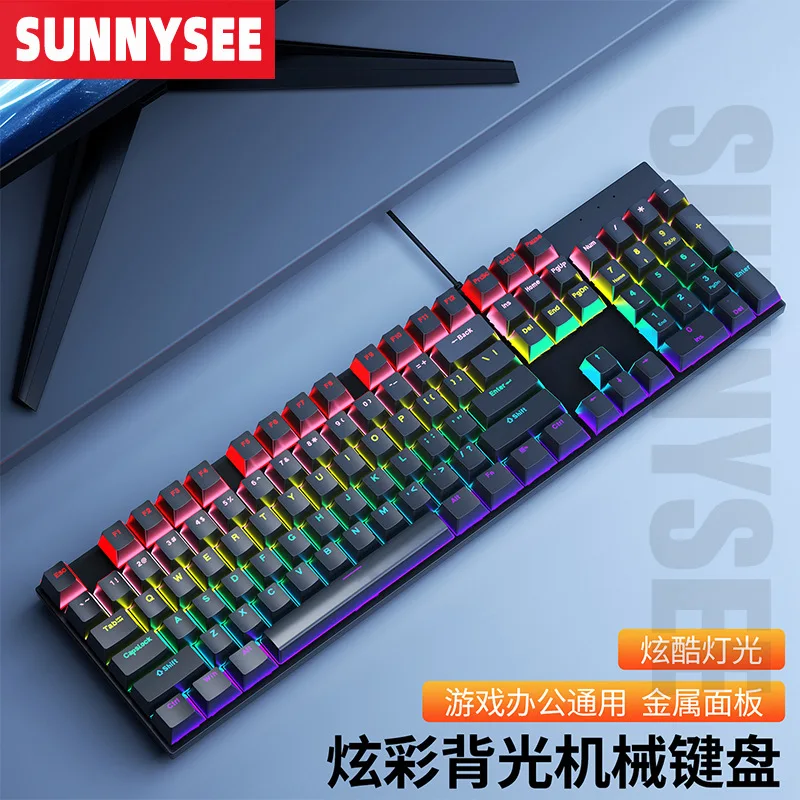Key Wired Mechanical Gaming Keyboard Blue Switches Rgb Backlit Metal Panel Full Size Layout Waterproof Design Desktop Pc Office