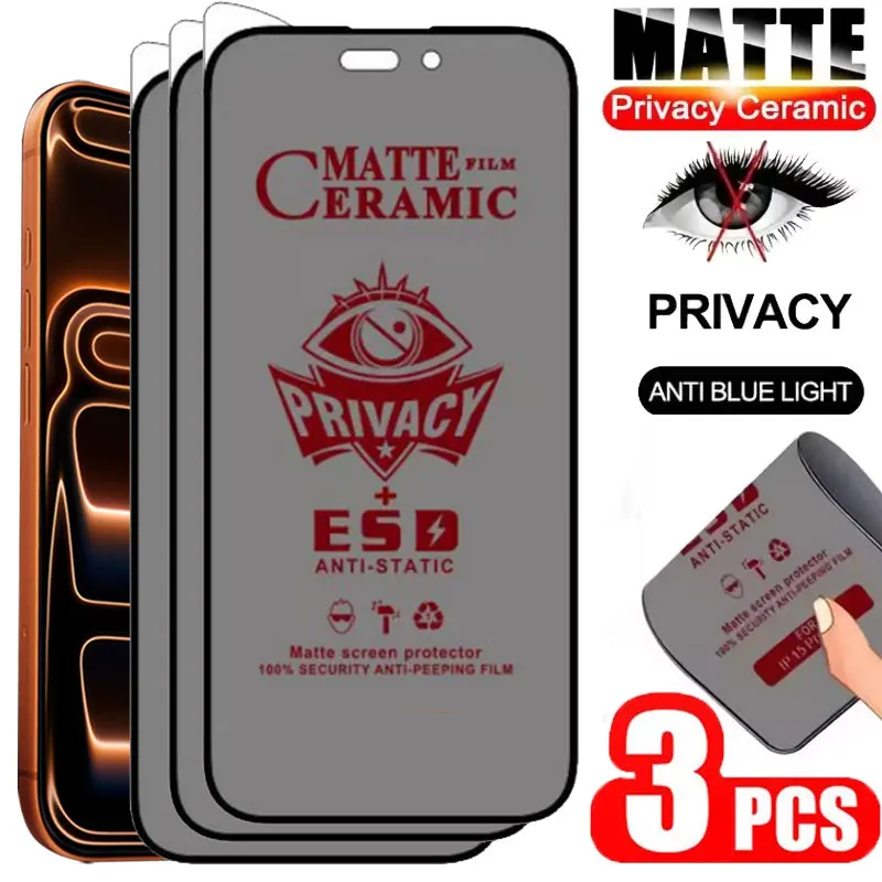 3 Piezas de Película de Cerámica de Privacidad para iPhone 17 Pro Max 15 12 13 14 16 Pro Max Plus 16e 17e Air, Protectores de Pantalla Antiespía de Cobertura Total