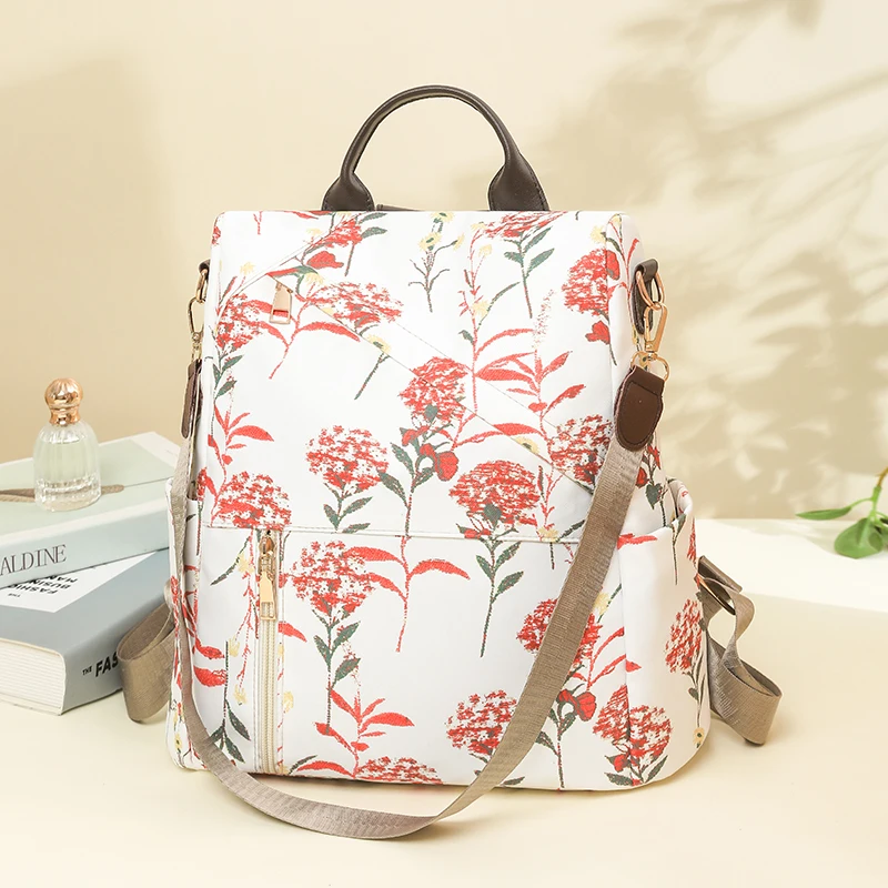 Vintage Floral Print Backpack for Women Lightweight Anti-theft Convertible Shoulder Bag Daily Commute Multifunctional Handbag