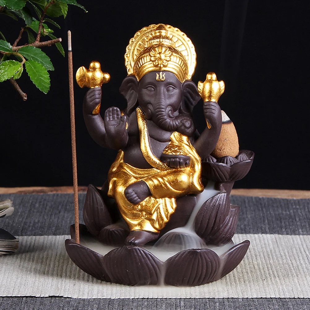 

Backflow Incense Burner Purple Clay Elephant God Statue Handmade Ceramic Aroma Diffuser for Meditation Yoga Room Decor Gift