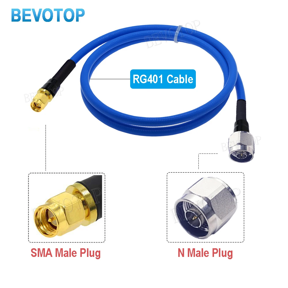 RG401 50-5 Cable N Type Male Plug to SMA Male Plug High Frequency Low Loss RG-401 Test Cable RF Coaxial Pigtail Jumper BEVOTOP