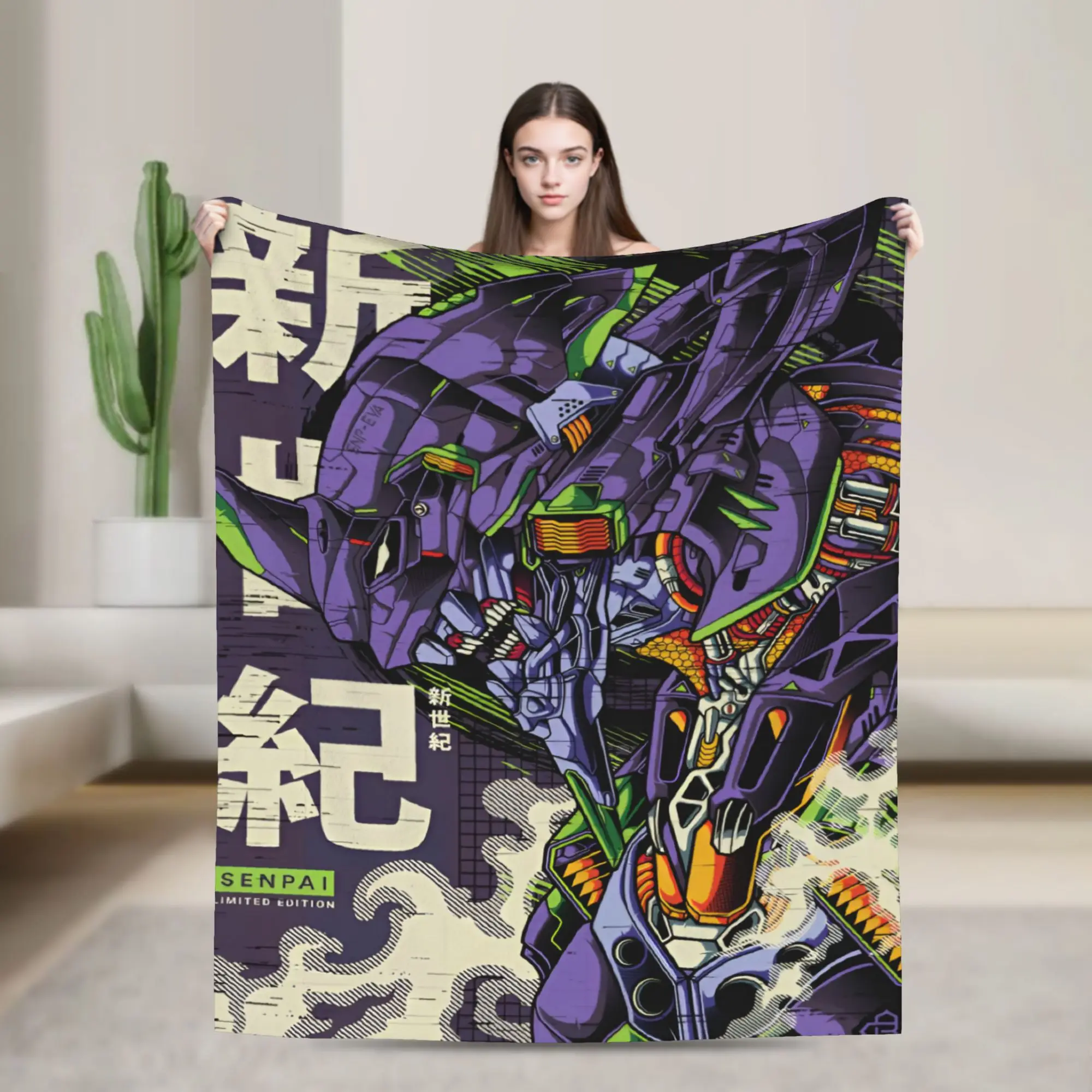 Custom E-Evangelions Blanket Warm Fleece Soft Flannel Mecha Style Cartoon Comic Throw Blankets for Bedding Sofa Office Spring