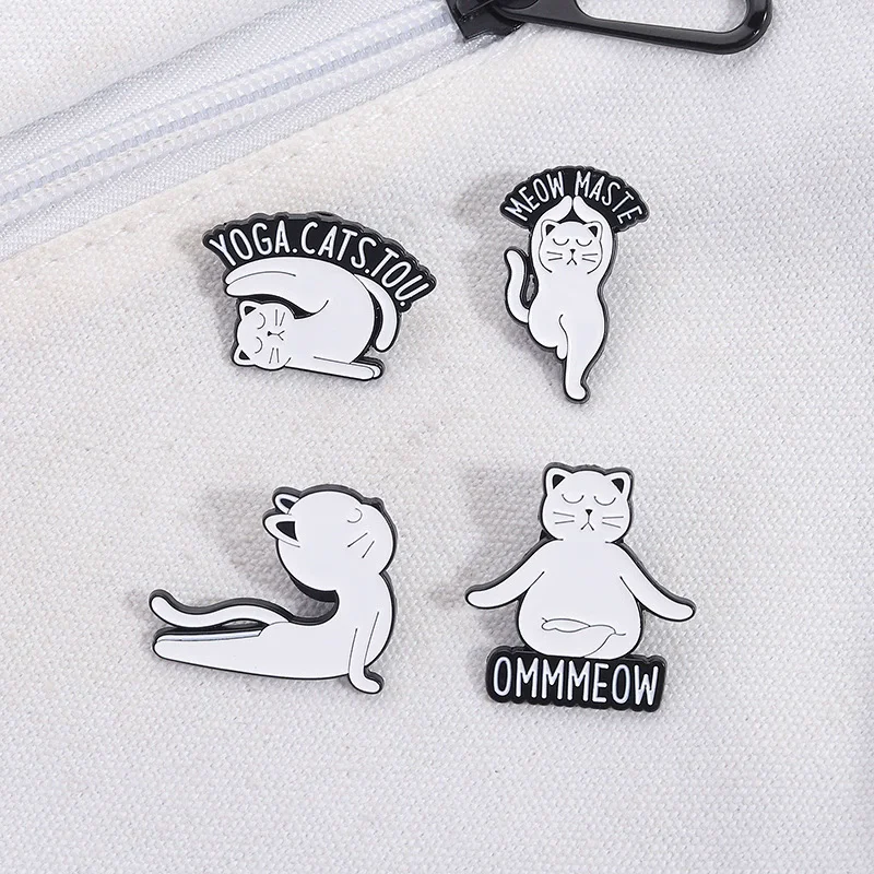 Cute White Cat Enamel Pins Custom THIS IS FINE TREAT YOURSELF Brooches Lapel Badges Animal Jewelry Gift for Friends