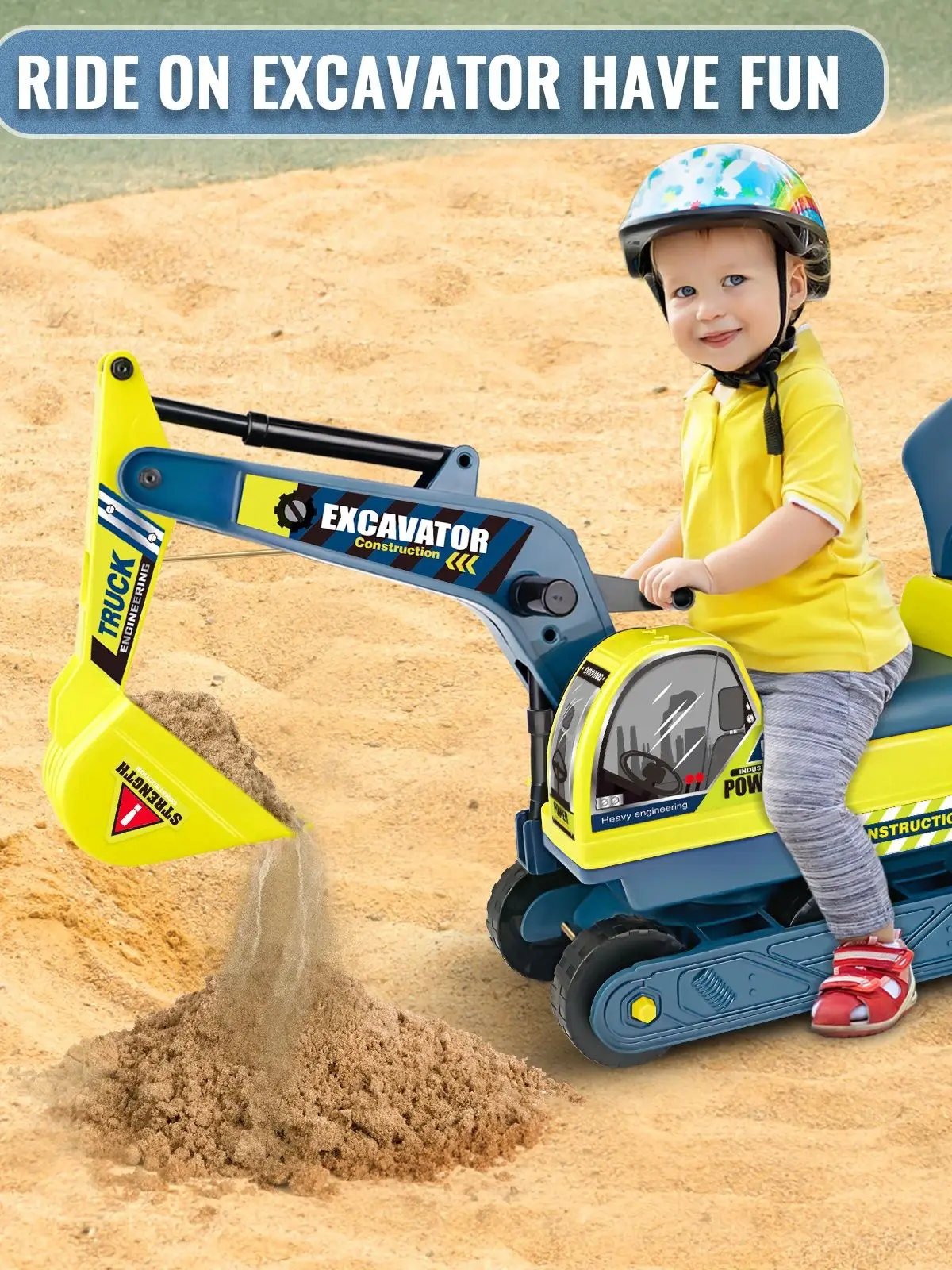 ของเล่นรถขุดแบบขี่ได้ พร้อมแขนขุดที่สามารถเคลื่อนไหวได้ ของเล่นสเก็ตบอร์ดเคลื่อนที่ ตะกร้าเก็บของรถบรรทุกก่อสร้าง รถของเล่น