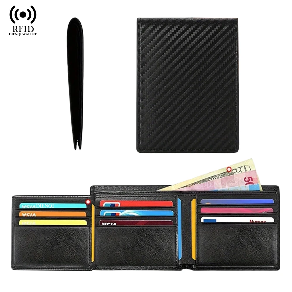 

Мужской кошелек Rfid из углеродного волокна, тонкий тройной держатель для кредитных карт, сумки для денег, большая емкость, держатель для удостоверений личности, мужской кошелек Cartera Hombre