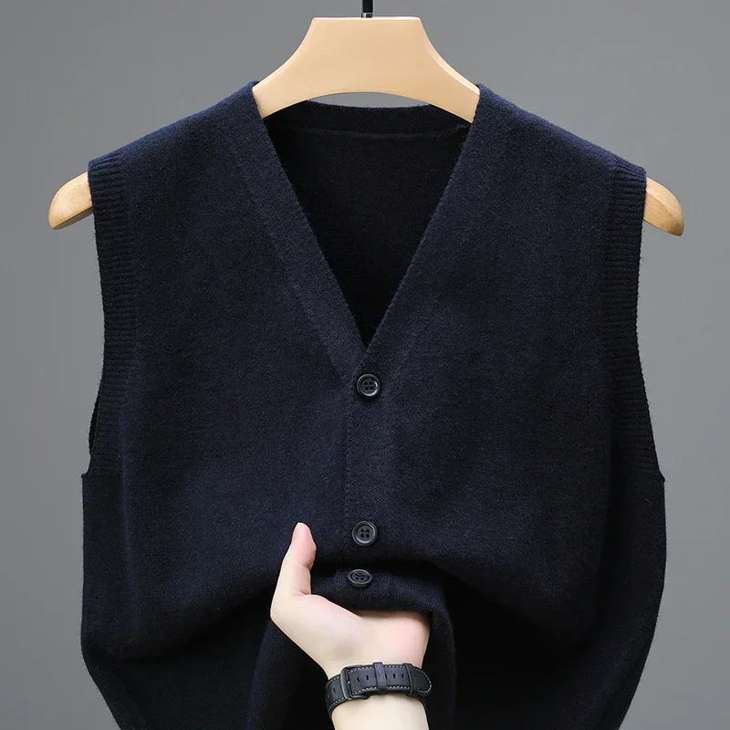 Однобортный пуловер, осенние жилеты без рукавов, мужской рабочий свитер, вязаный мужской жилет, джемпер, пуловеры Roupas Masculinas