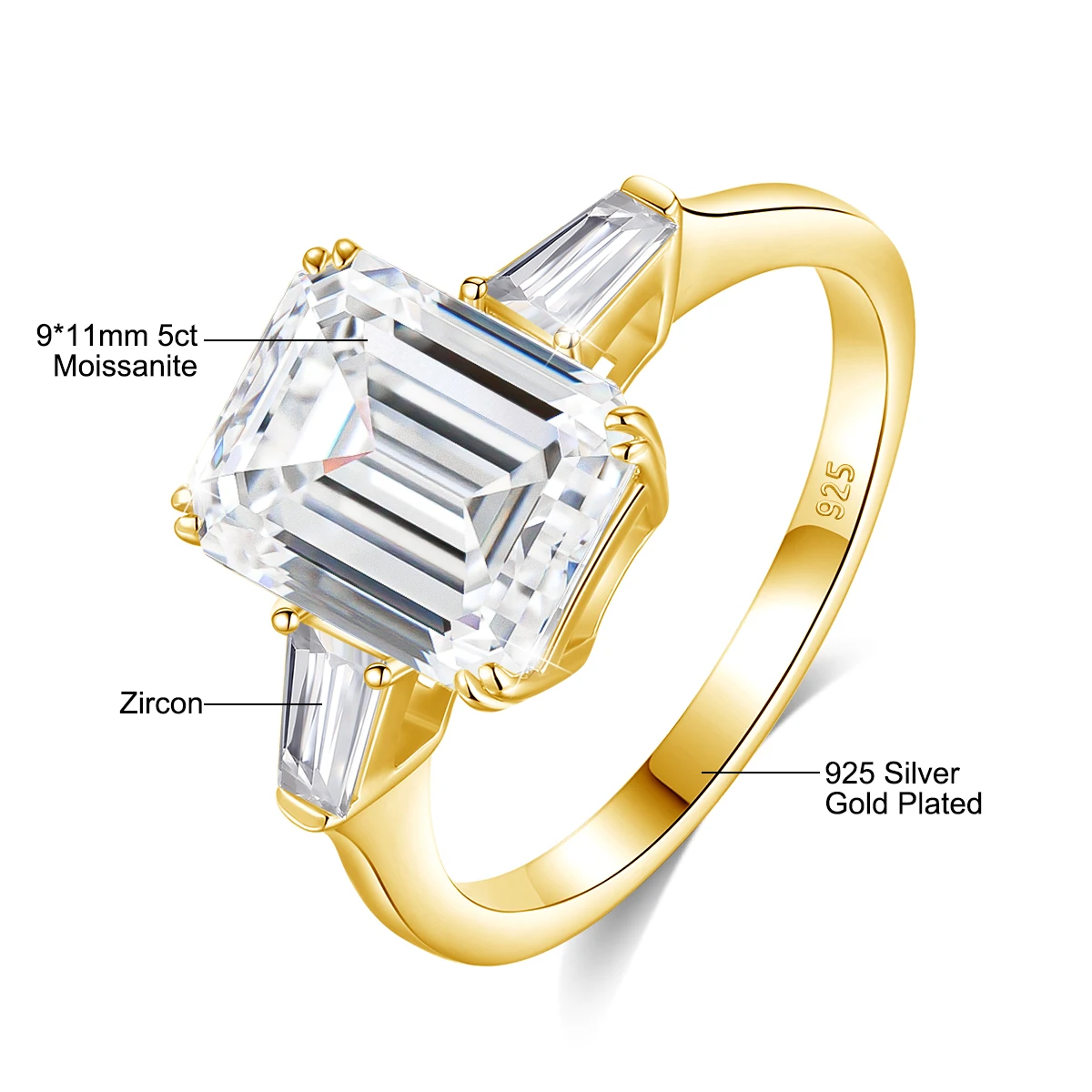 Zertifizierter 925er Silberring mit Moissanit im Smaragdschliff, 5 Karat, 9*11 mm, D-Farbe, VVS1, luxuriöser Hochzeitsschmuck für Frauen, Freundin, Geschenk. – Detail 1