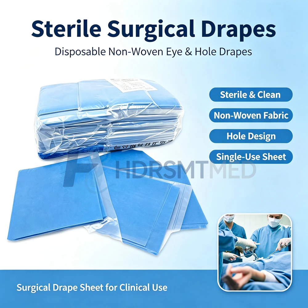 50PCS Blue Disposable Nonwoven Surgical Hole Sheets Sterile Drape for Dental Operating Environments Individually Packaged