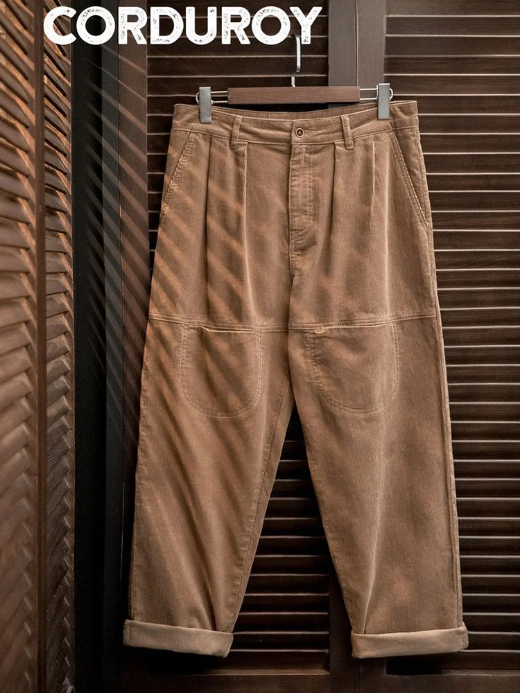 

Maden Men's Casual Cotton Corduroy Pants Autumn Winter Straight Leg Multiple kets Loose Fit Faion Urban Sle