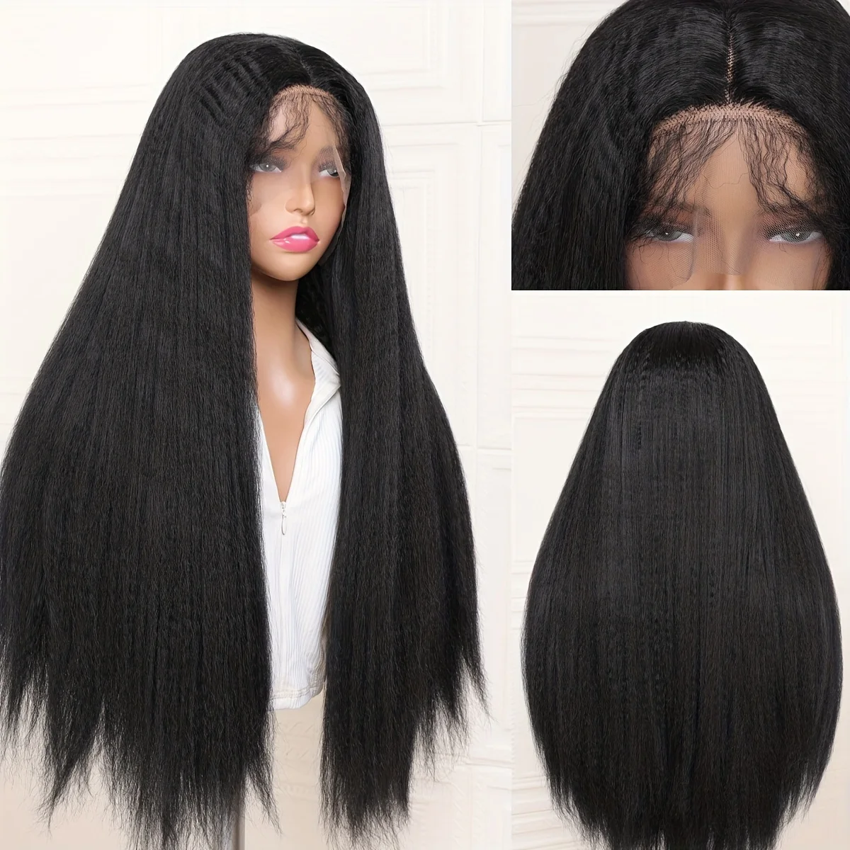 

13x 4 парика спереди, мягкий, 30 дюймов, плотность 180, натуральный черный, странный, прямой для африканских женщин с детскими волосами, предварительно выщипанные, бесклеевые