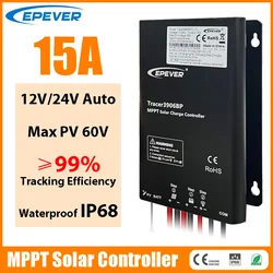 EPEVER 15A Waterproof MPPT Solar Charge Controller 12V24V Auto Tracer3906BP IP68 Degree Support LeadAcid Lithium Battery