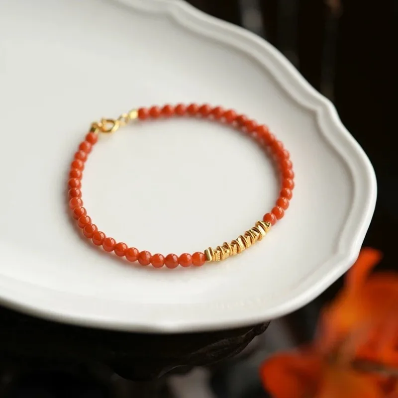 Southern Red Agate Rice Bead Bracelet with Adjustable Cord Energy Crystal Jewelry for Women Lucky Protection Gift for Daily Wear