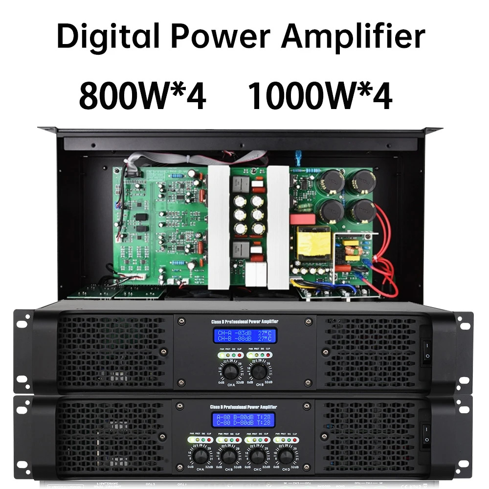 

Professional four-channel digital power amplifier with display 800W 1000W bar wedding church outdoor event stage performance