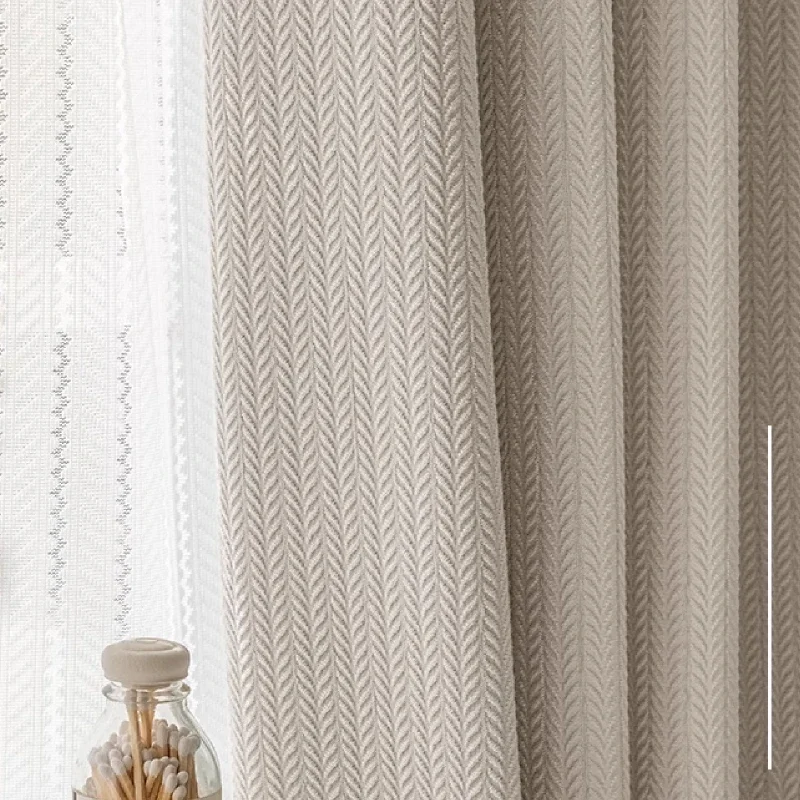 Customized New Wheat Ear Jacquard Thickened Cotton Linen Milk Tea Curtains for Living Room Bedroom French Window Balcony