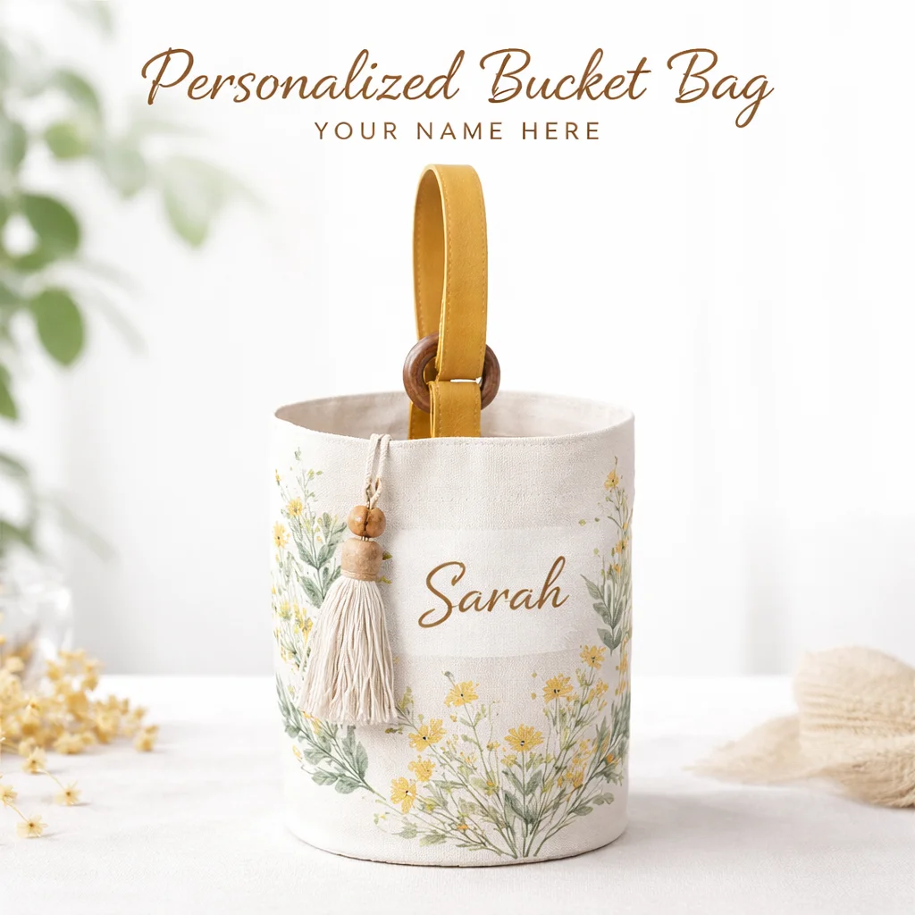 Solid Color Custom Bucket Bag 4.5L Tiny Pellet Velvet Wooden Ring Handle Ladies Lightweight Daily Shoulder Bag