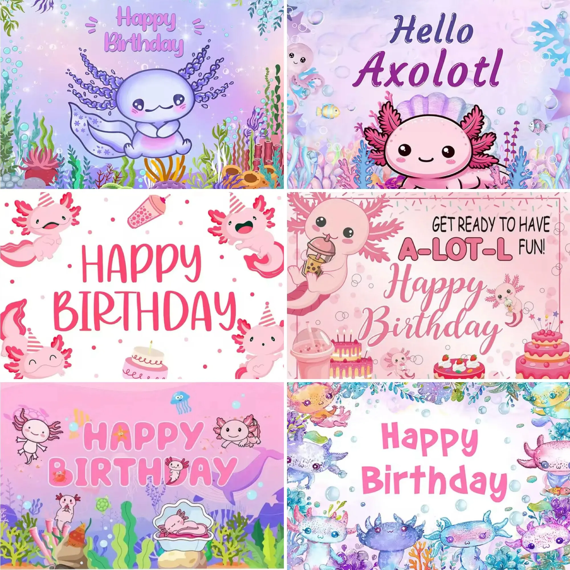 

Cartoon Baby Shower Photography Backdrop Hello Axolotl Cute Pet Animals Background Under the Sea Happy Birthday Party Decoration