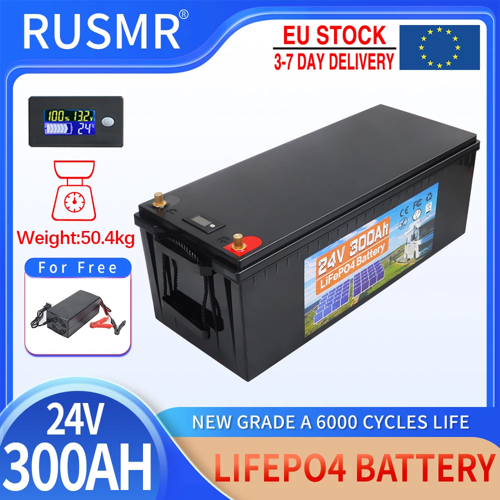 

24V Lithium Iron Phosphate Battery 100Ah 150Ah 300Ah LiFePO4 Battery Built-in 100A BMS 6000 Cycle Times Max 4PCS Series Parallel